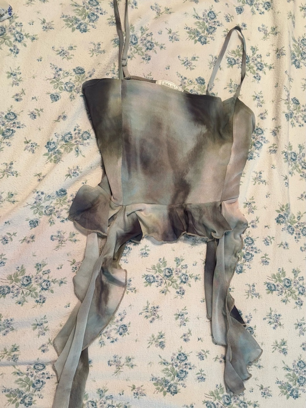 Full Tilt Women's Light Gray and Green Top